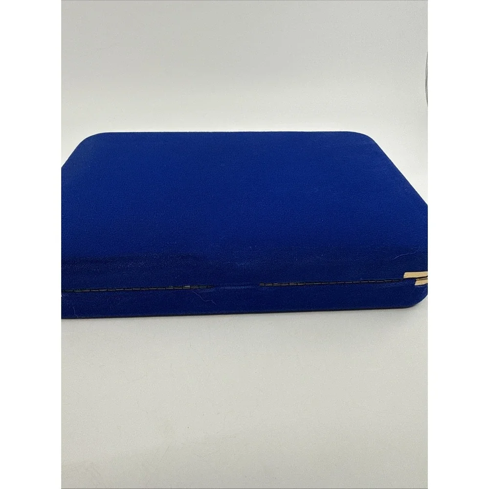 Vintage Clam Shell Blue Velvet Hinged Travel Jewelry Box Organizer 9x4